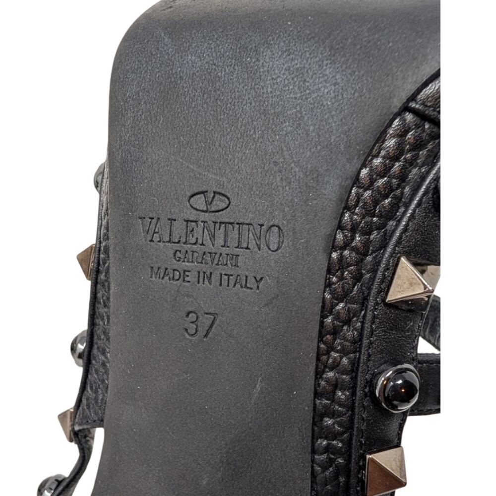 Valentino Pebbled Leather Onyx Rockstud Rolling Ankle Strap 100mm Pump Black 37 - Picture 10 of 12